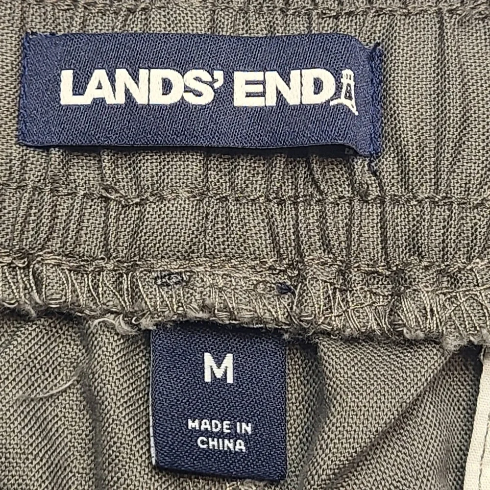 Lands' End Pull On Pant Mens Medium Olive Green Cotton Linen Drawcord Classic